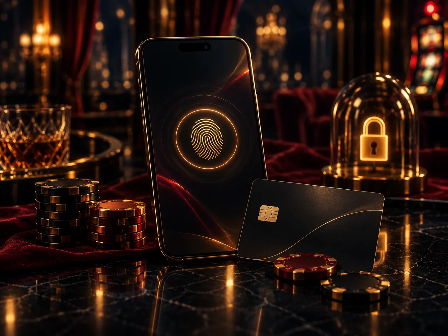Phone and payment card beside a gold padlock